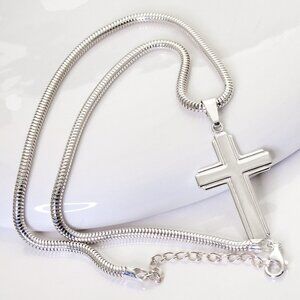 925 Sterling Silver Cross Necklace, Large Cross Pendant with Snake Chain ITALY